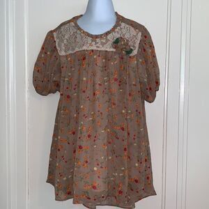 Bonnie Jean brown floral dress with lace at neck
